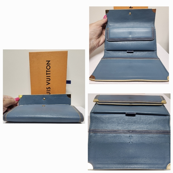 LOUIS VUITTON Mahina Leather Trifold Long Wallet  Denim Blue w/box TH0043 - Picture 11 of 15